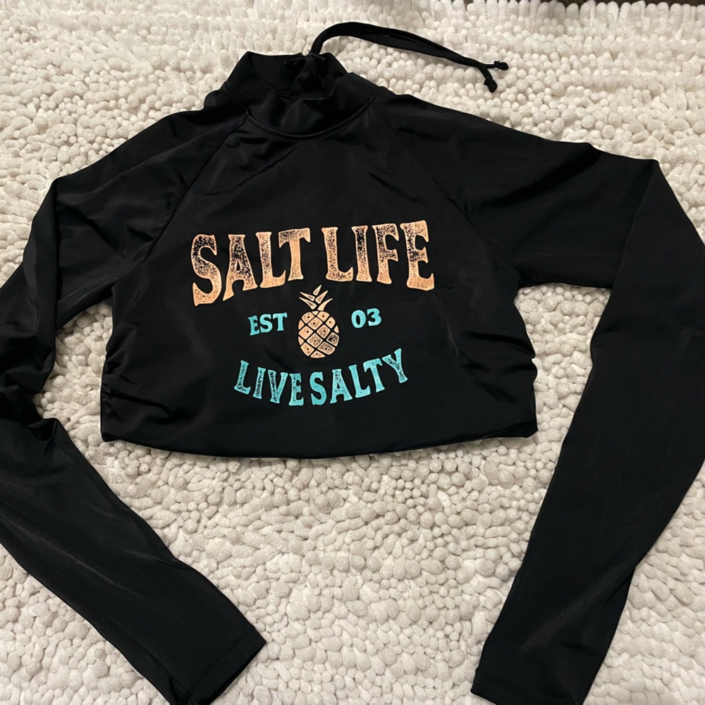 Salt Life Black Zip-Up Rash Guard with White Logo